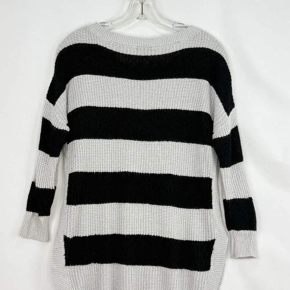 Express S Petite Black Gray Knit Sweater Dress Tunic 3/4 Sleeve High Low Hem